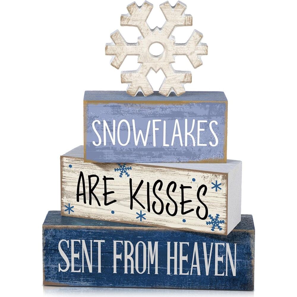 Snowflakes are Kisses from Heaven Wood Stacking Sign